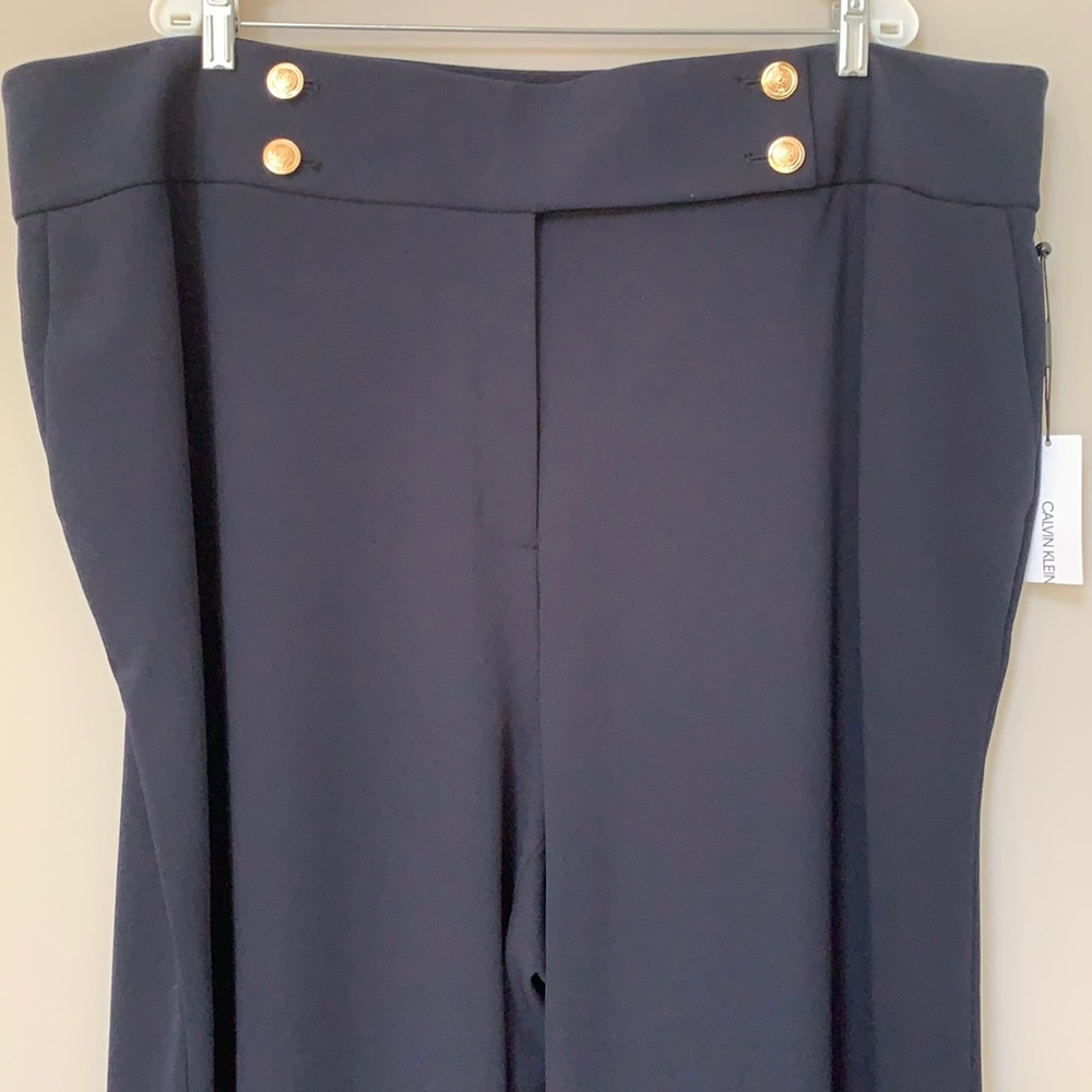 Calvin Klein navy blue dress pants trousers poly spandex pockets size 24W NWT